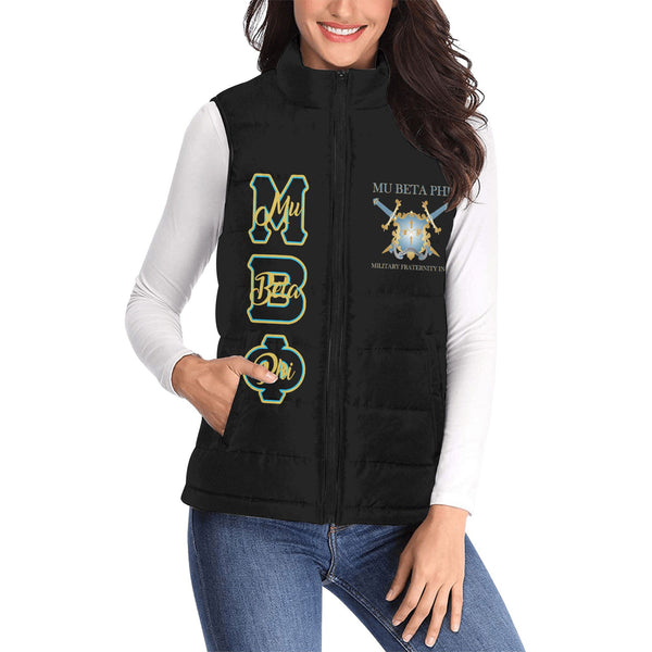 Fraternity Jacket - Personalized Mu Beta Phi Women Padded Jacket Vest Original Black Style