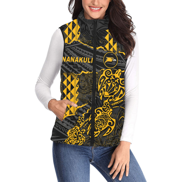 Hawaii Nanakuli High School Custom Women Padded Jacket Vest Polynesian Turtle Style