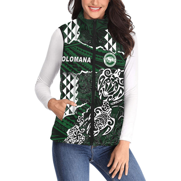 Hawaii Olomana High & Intermediate School Custom Women Padded Jacket Vest Polynesian Turtle Style