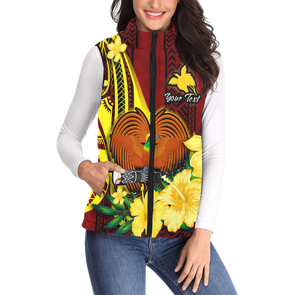 Custom Papua New Guinea Women Padded Jacket Vest Polynesian PNG Bird Independence Day - LH1