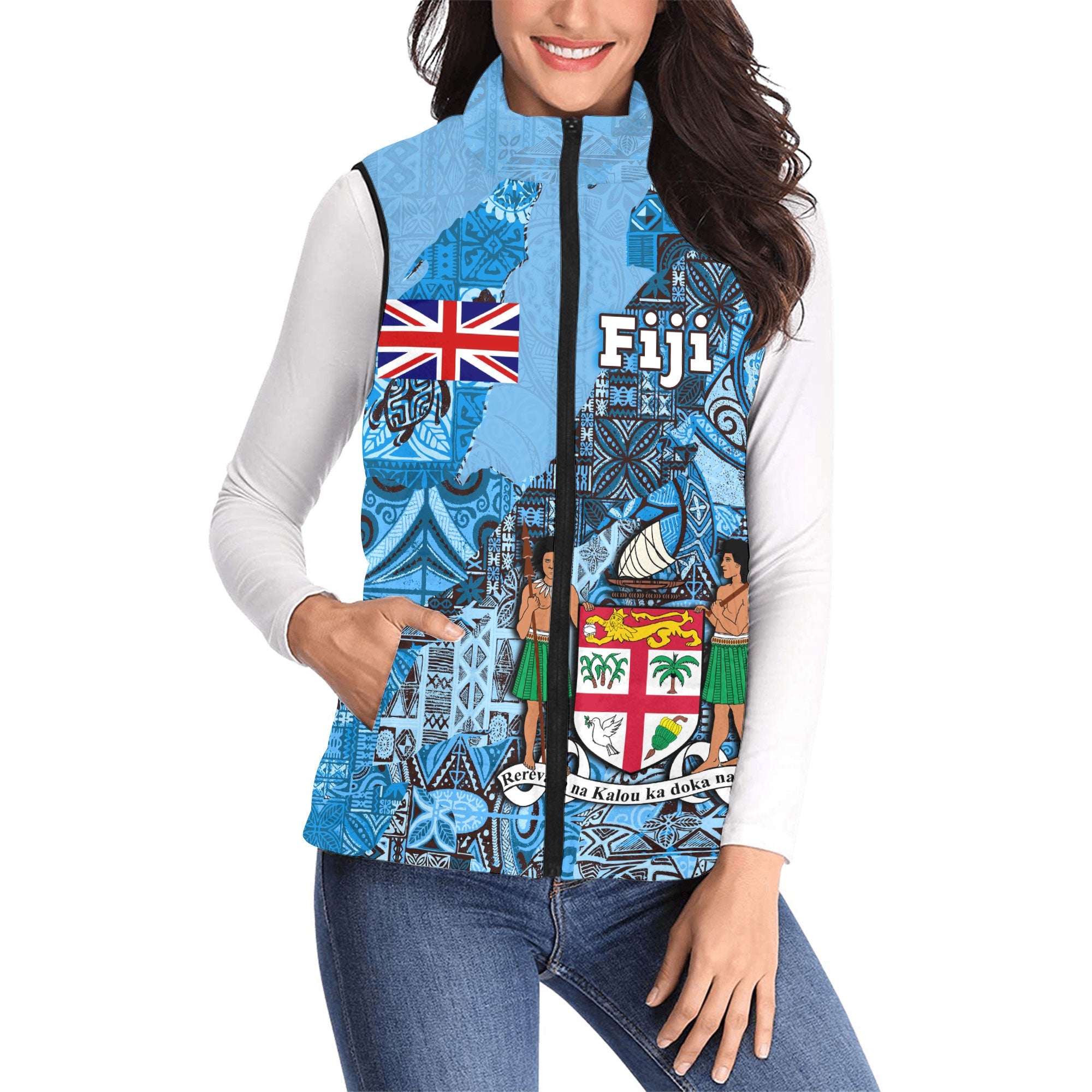 Fiji Flag & Coat Of Arms Women Padded Jacket Vest