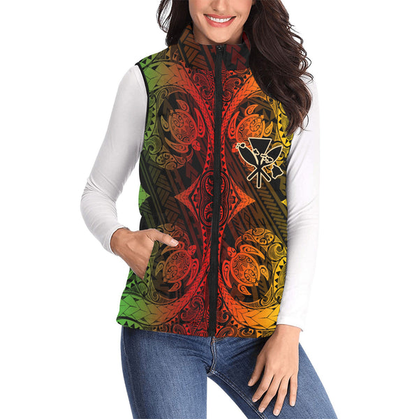 Kanaka Maoli Hawaii Women Padded Jacket Vest Reggae Style