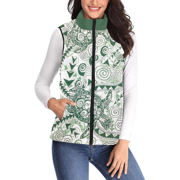 Hawaii Polynesian Turtle Women Padded Jacket Vest Green Style