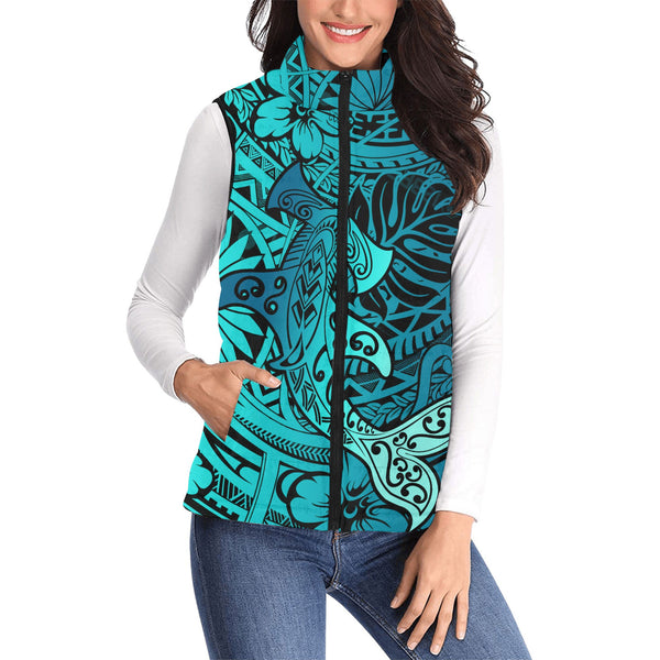 Hawaii Hammerhead Shark Women Padded Jacket Vest Light See Blue Style