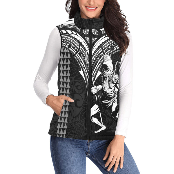 Custom Hawaii Ikaika Warrior Women Padded Jacket Vest Polynesian Tattoo Style