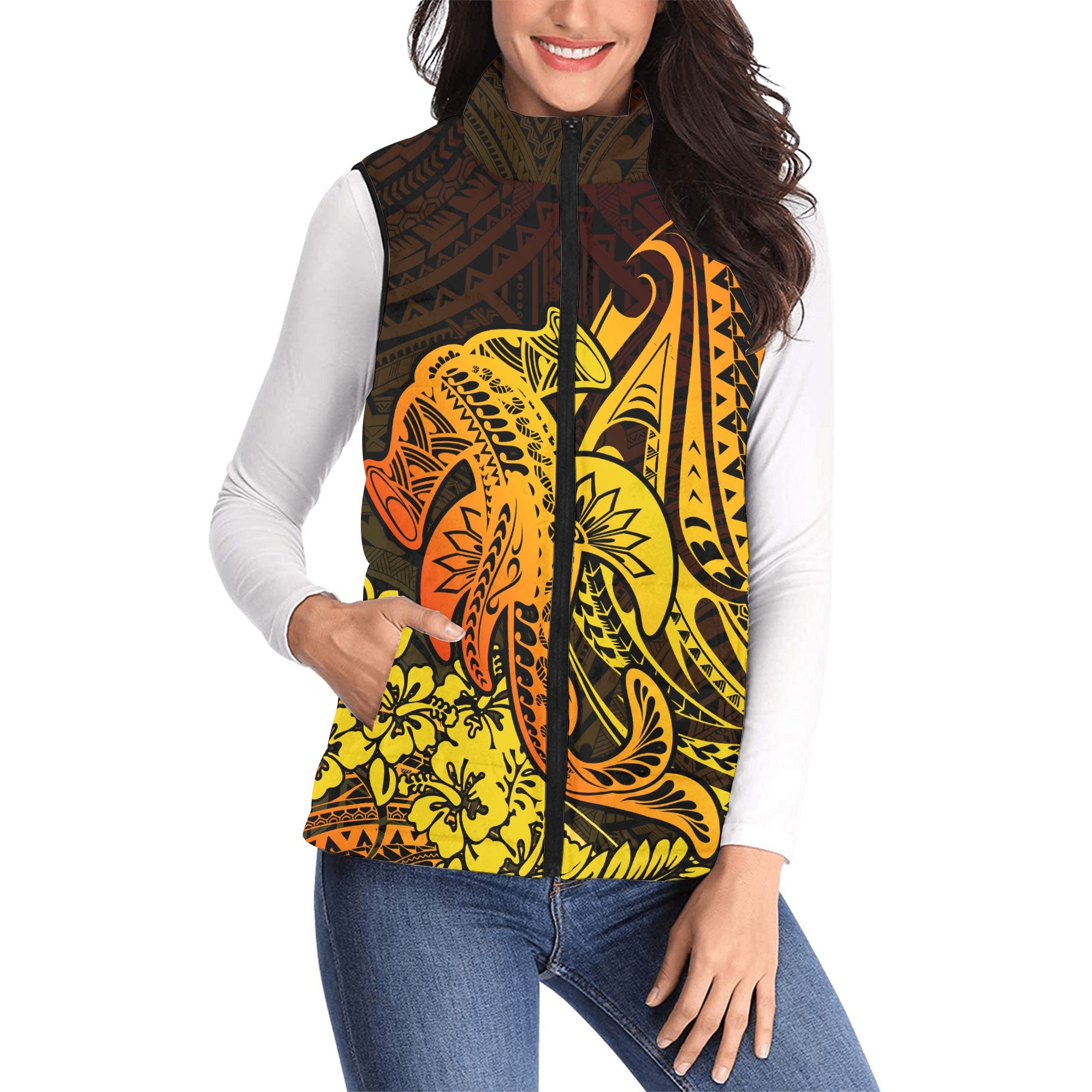 Hawaii Hammerhead Shark Women Padded Jacket Vest Reggae Style