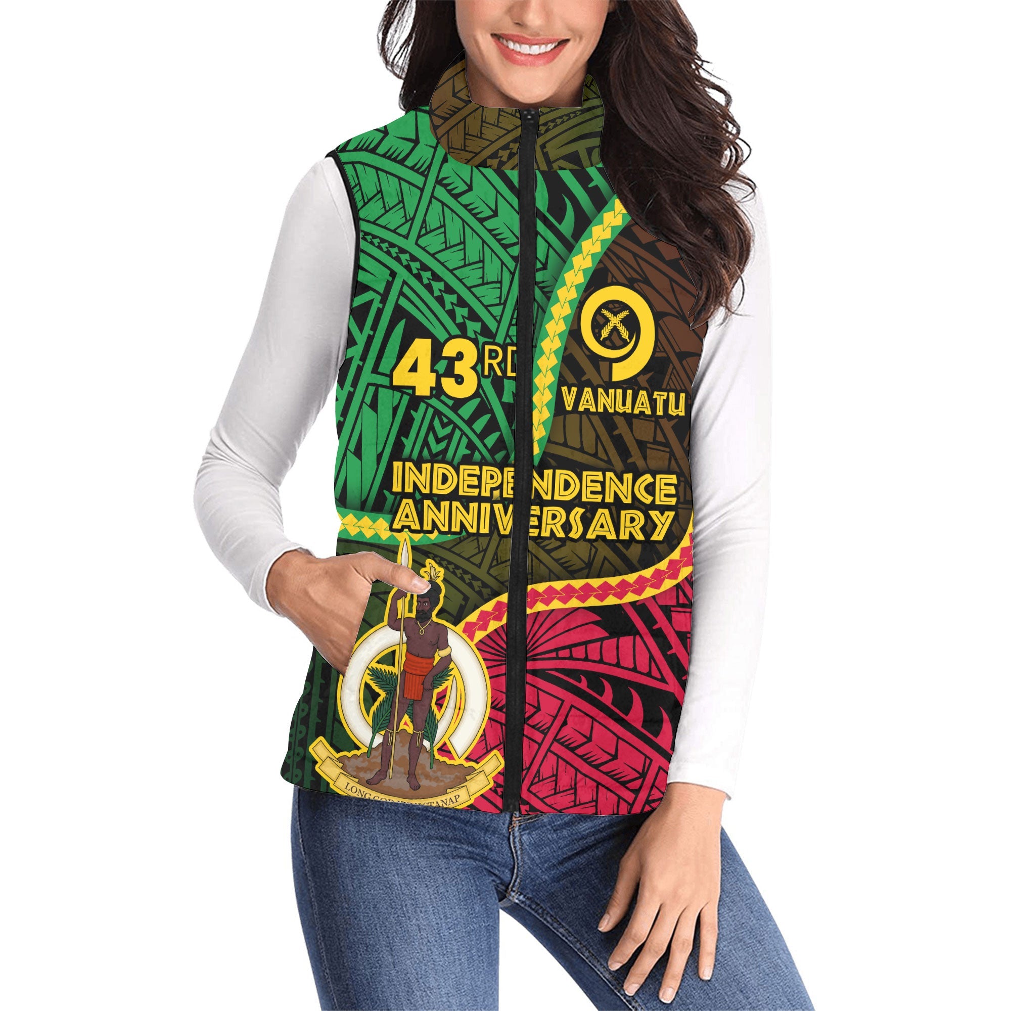 Vanuatu Women Padded Jacket Vest Independence Day 43rd Anniversary Style