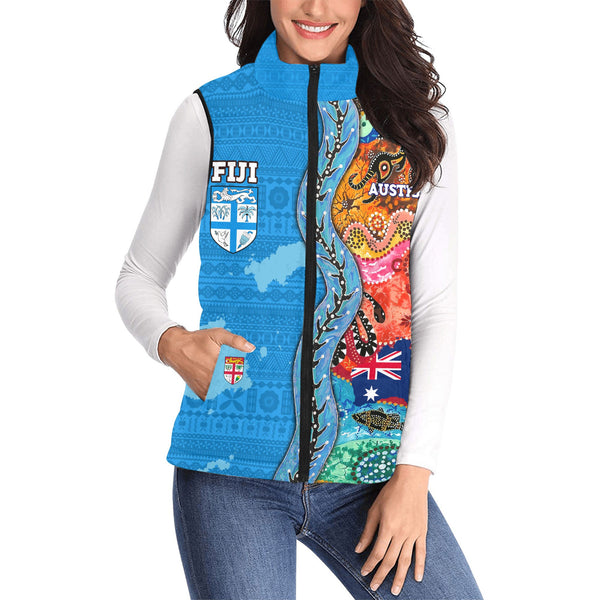 Custom Fiji Tapa & Australia Aboriginal Women Padded Jacket Vest