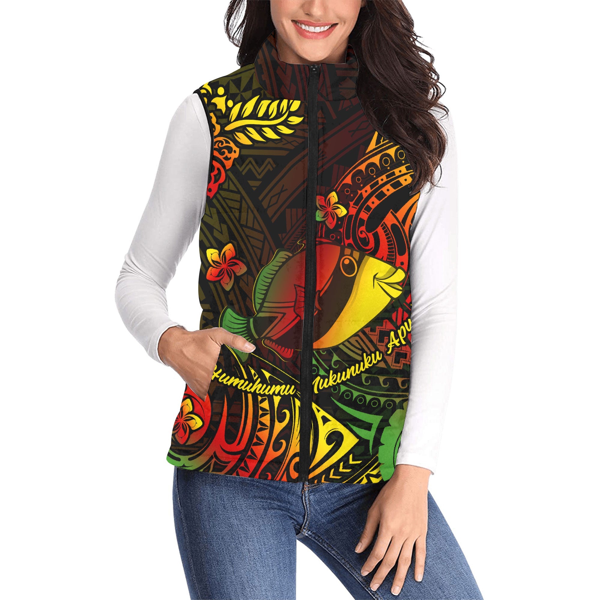 Hawaii Humuhumu Fish Women Padded Jacket Vest Reggae Style