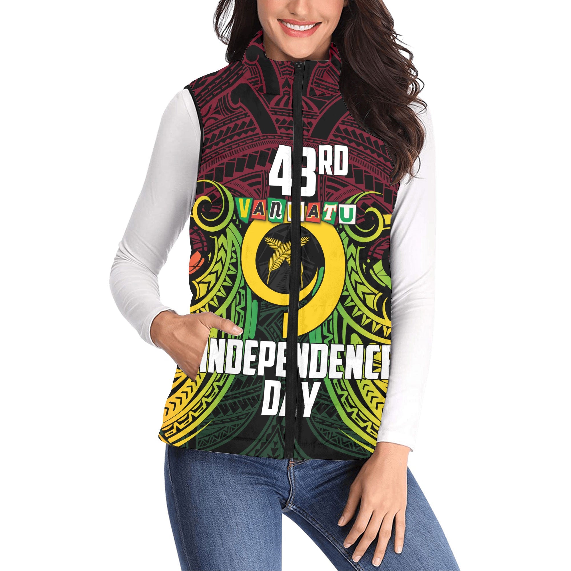 Vanuatu Women Padded Jacket Vest Independence Day 43rd Anniversary Style 2