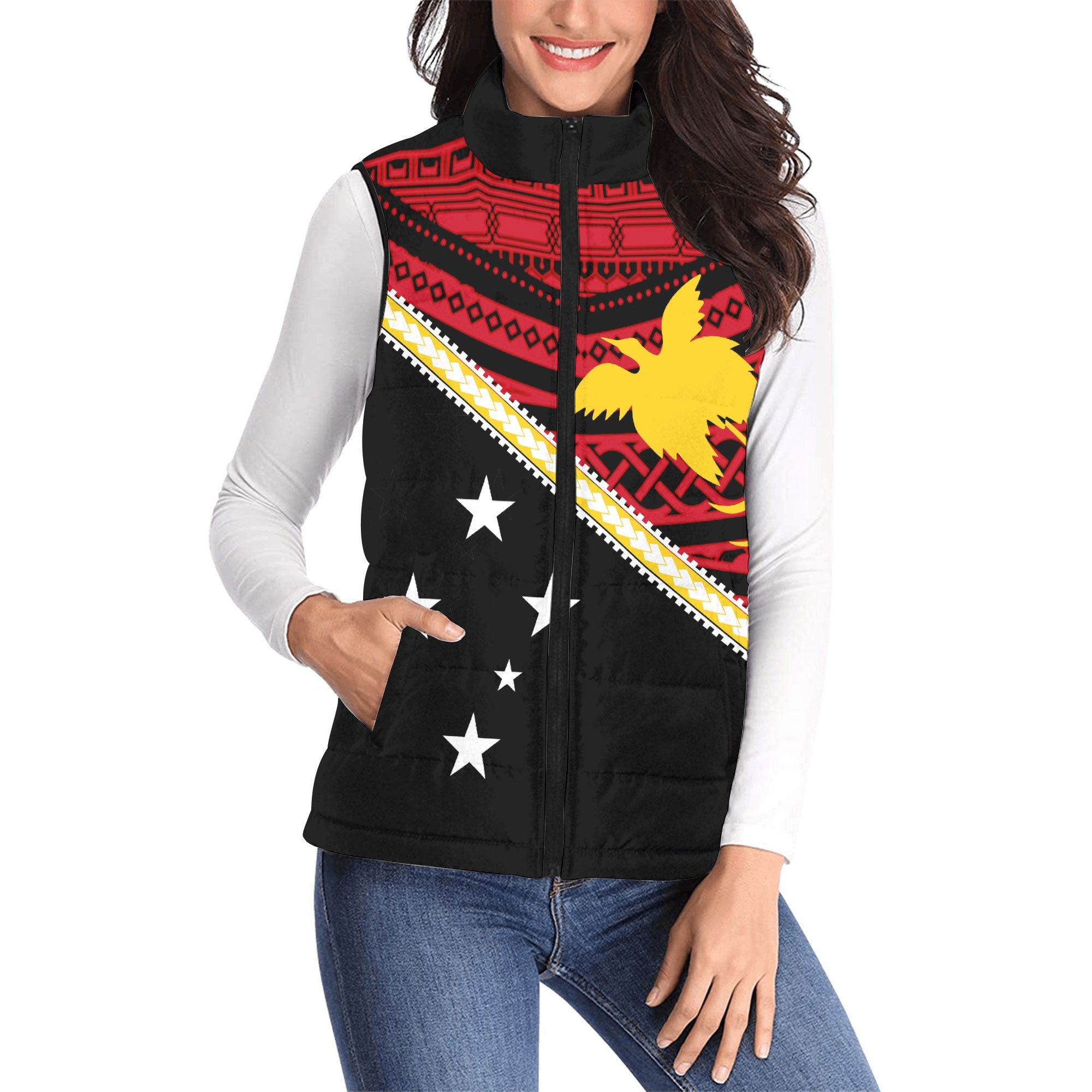 Papua New Guinea Women Padded Jacket Vest Polynesian Flag Style