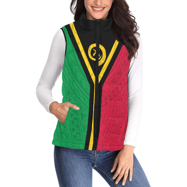 Vanuatu Women Padded Jacket Vest Polynesian Flag Style