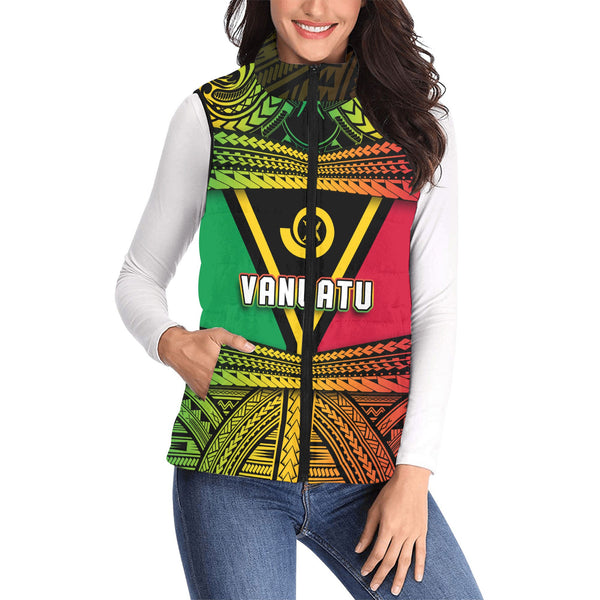 Custom Vanuatu Flag & Coat Of Arms Women Padded Jacket Vest Reggae Style