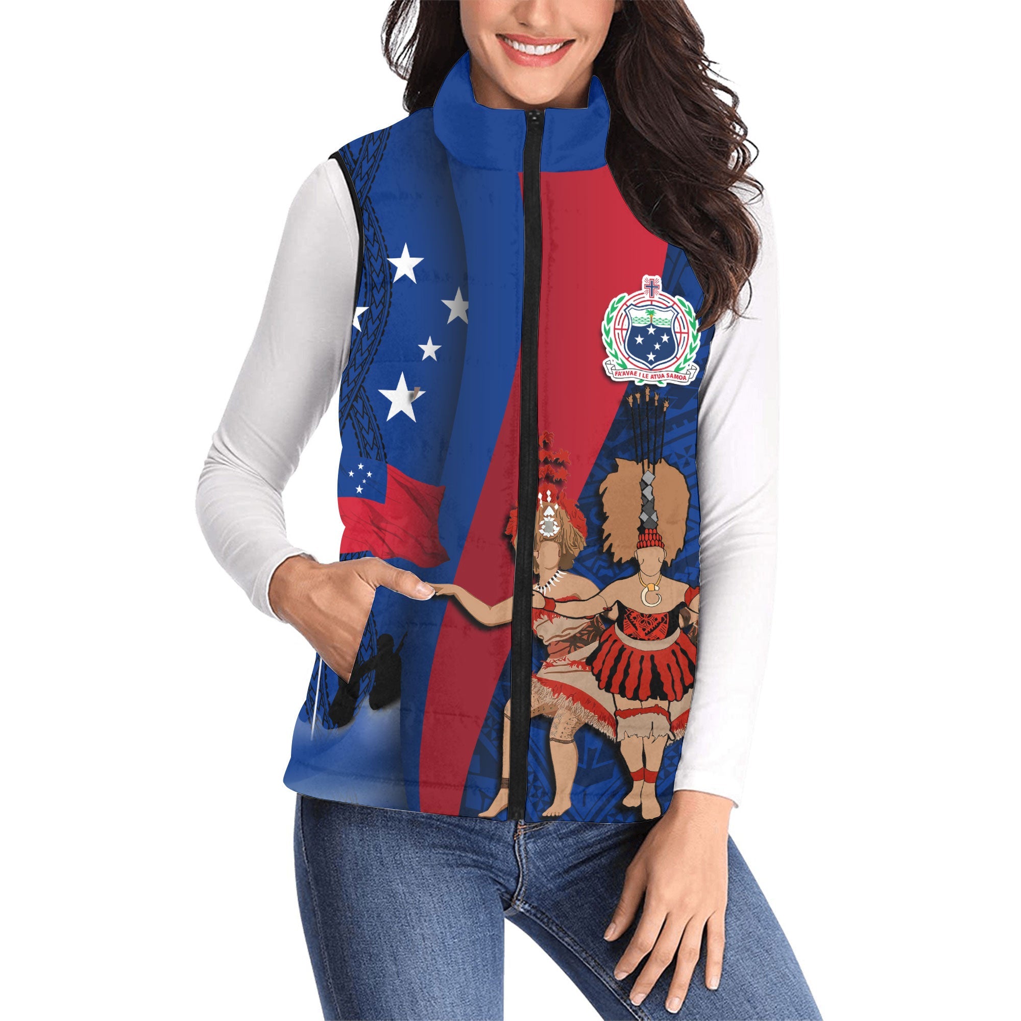 Samoa Independence Day Women Padded Jacket Vest Celebrating Dance Style