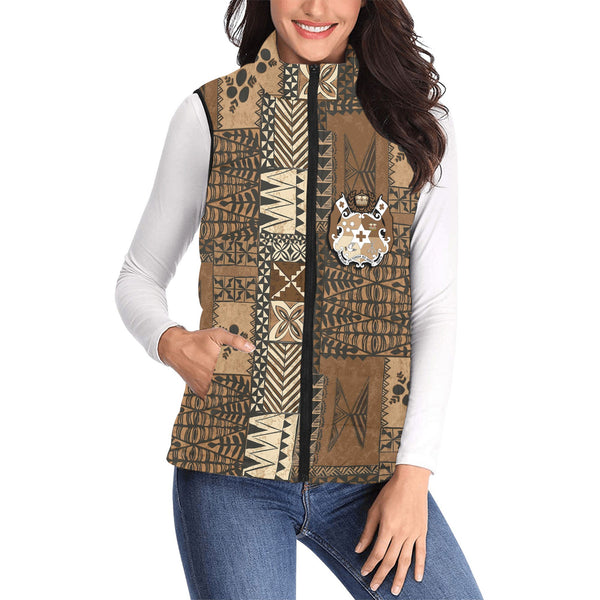 Custom Tonga Women Padded Jacket Vest Ngatu Tapa Style