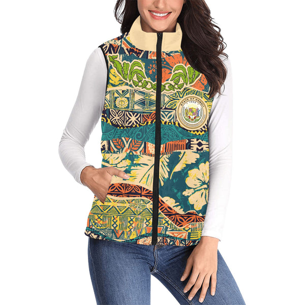 Hawaii Flag Women Padded Jacket Vest Coat Of Arm Style