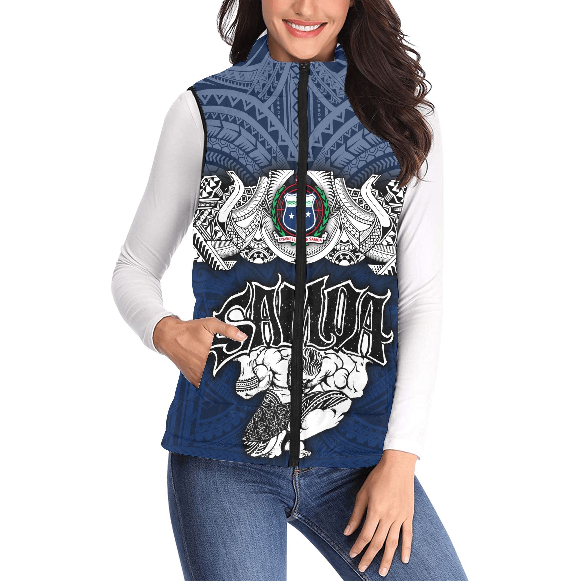 Custom Samoa Warrior Women Padded Jacket Vest