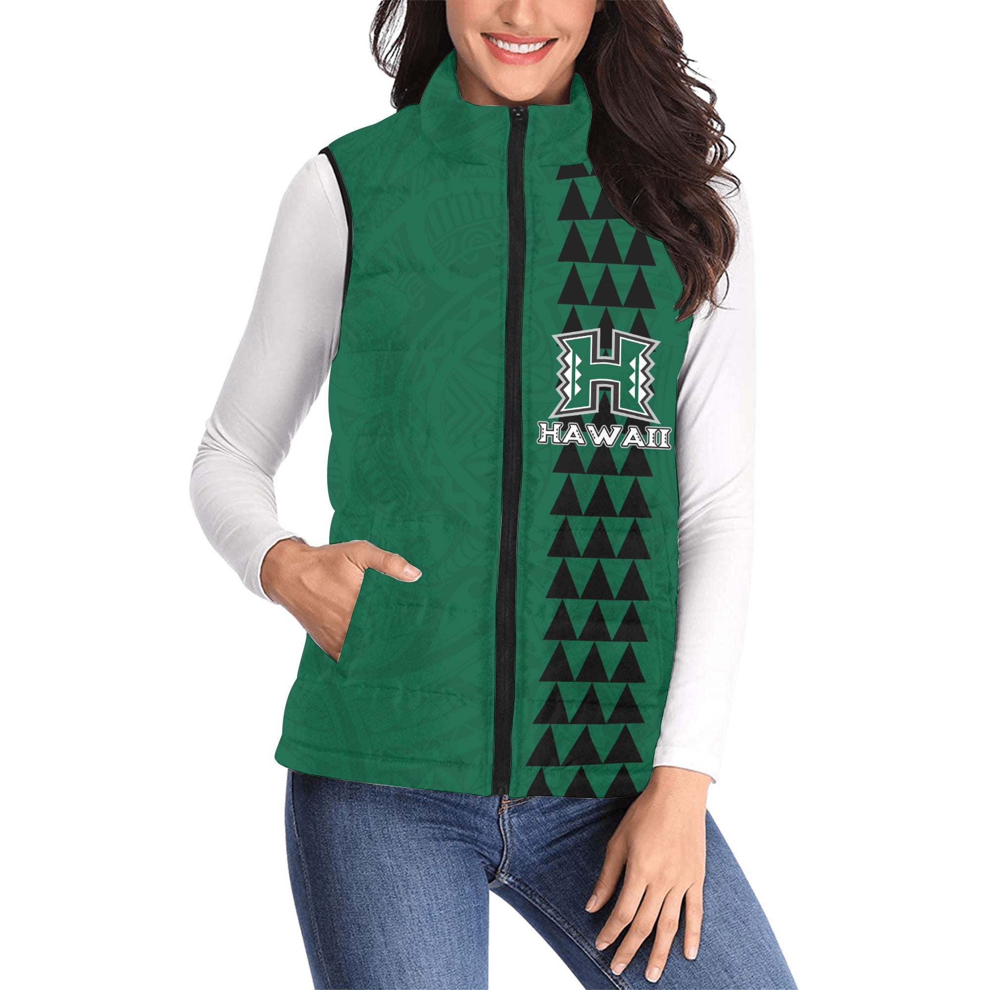 Custom Hawaii Rainbow Warriors Rugby Women Padded Jacket Vest