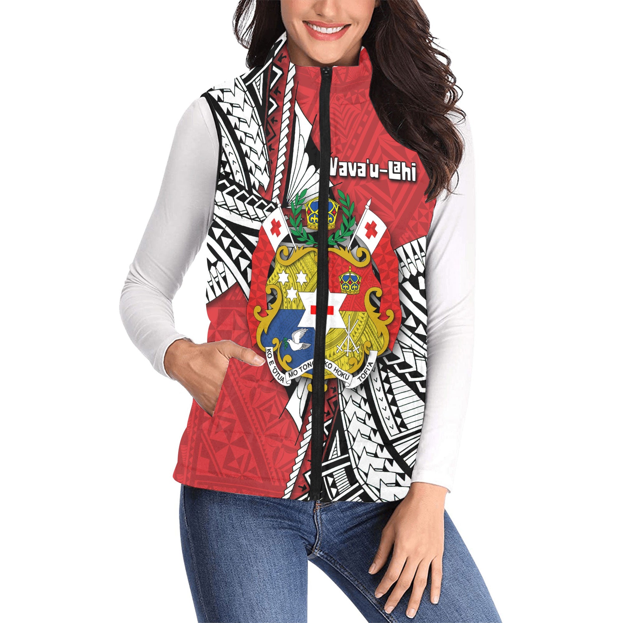 Custom Tonga Vava'u Lahi Coat Of Arms Women Padded Jacket Vest