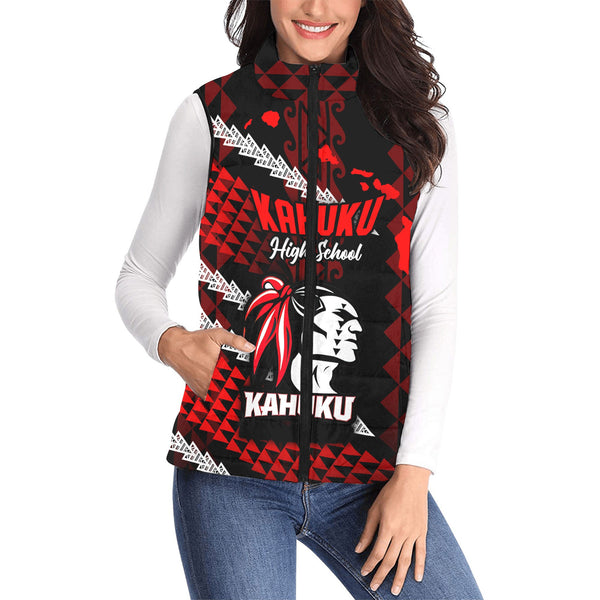 Hawaii Kahuku High & Intermediate School Custom Women Padded Jacket Vest Map Style