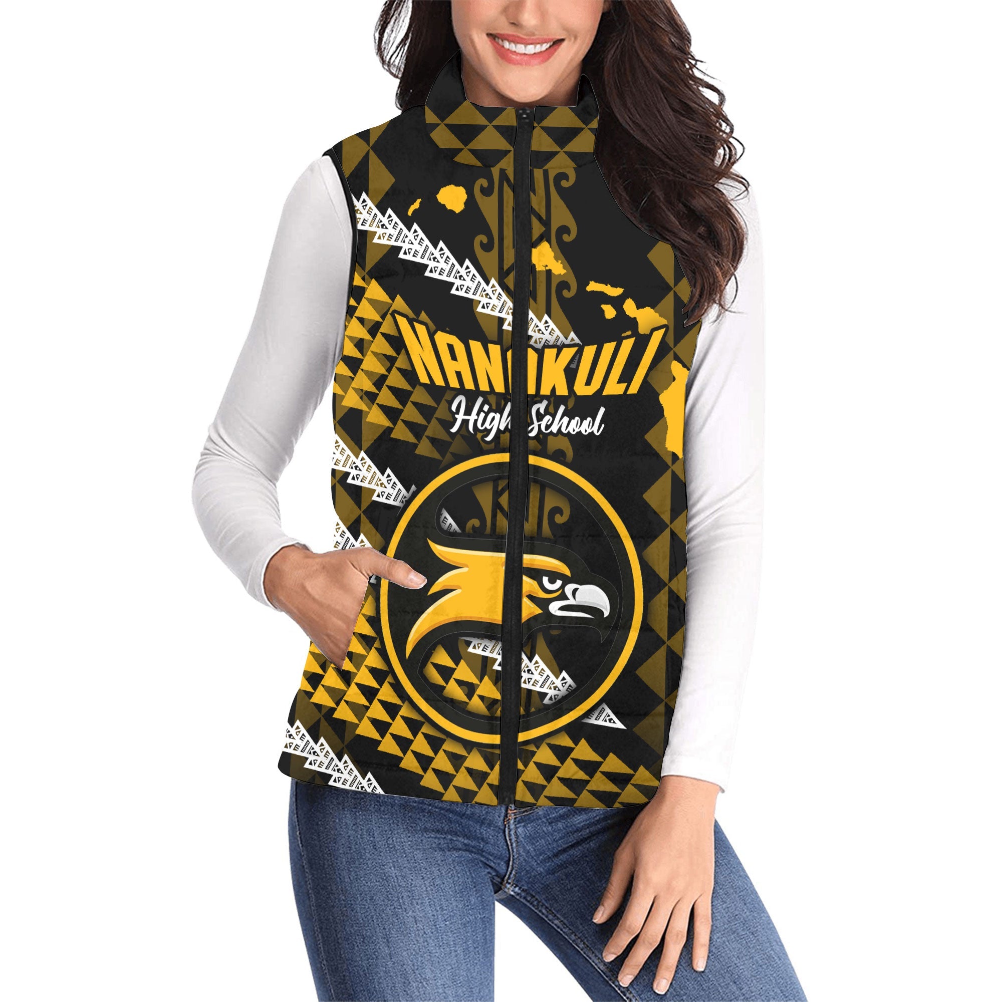 Hawaii Nanakuli High School Custom Women Padded Jacket Vest Map Style