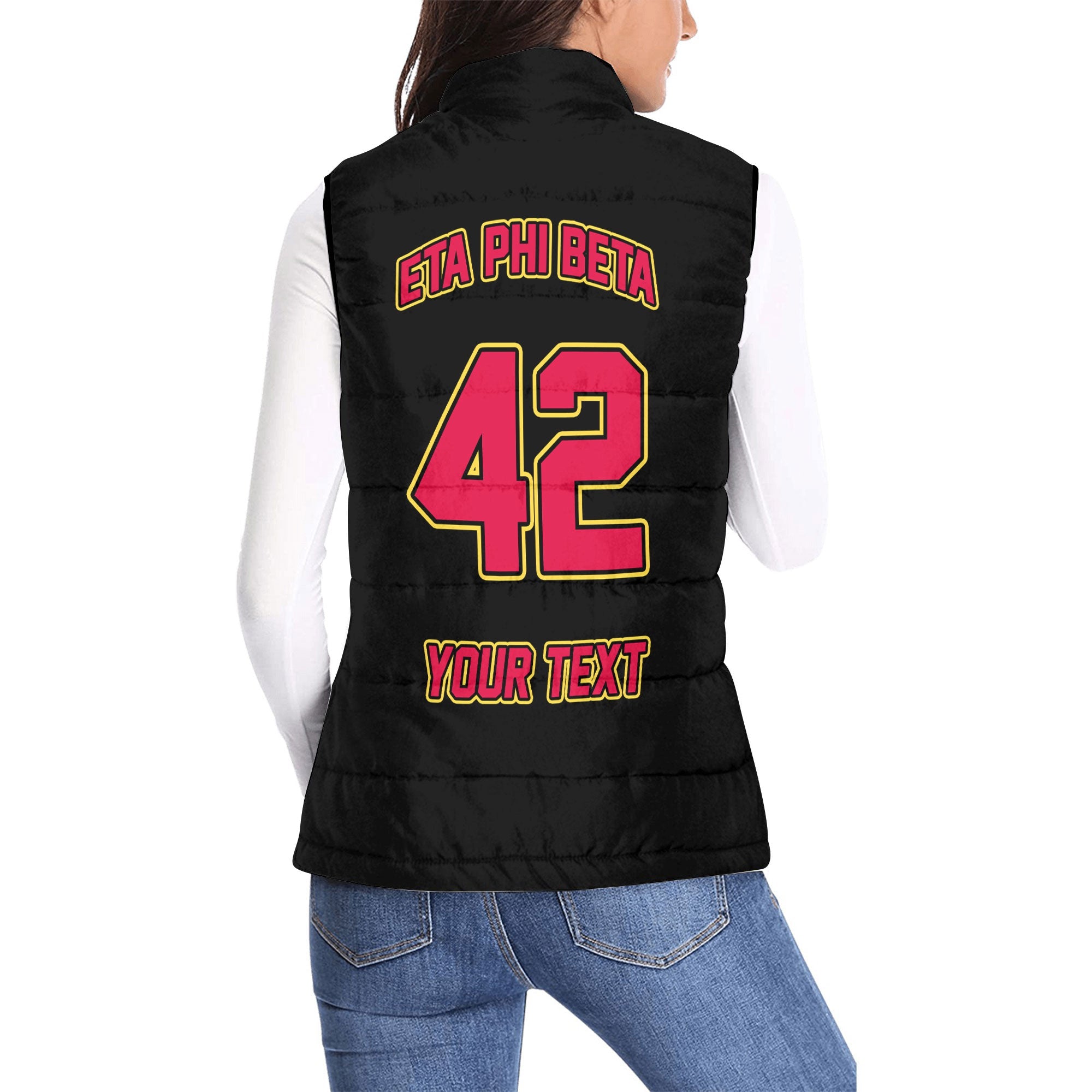 Sorority Jacket - Personalized Eta Phi Beta Women Padded Jacket Vest Original Black Style