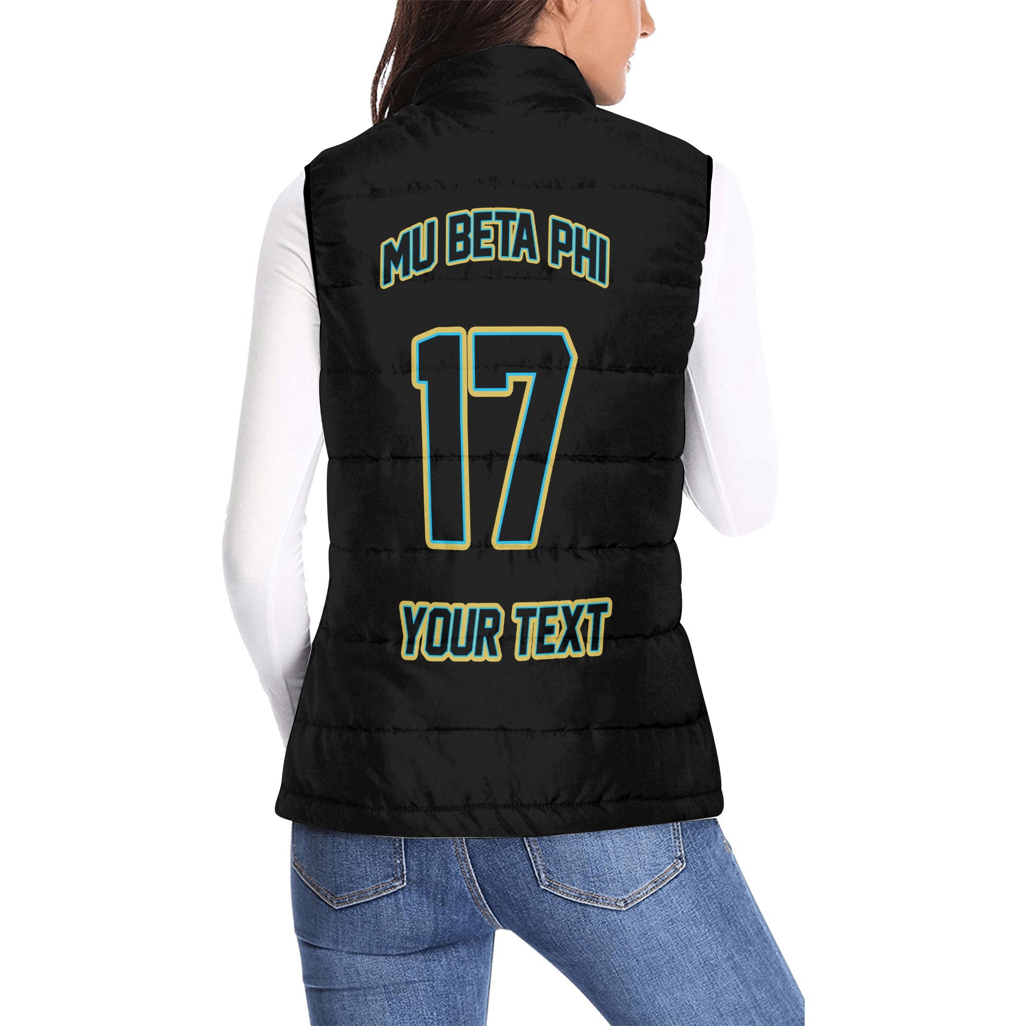 Fraternity Jacket - Personalized Mu Beta Phi Women Padded Jacket Vest Original Black Style