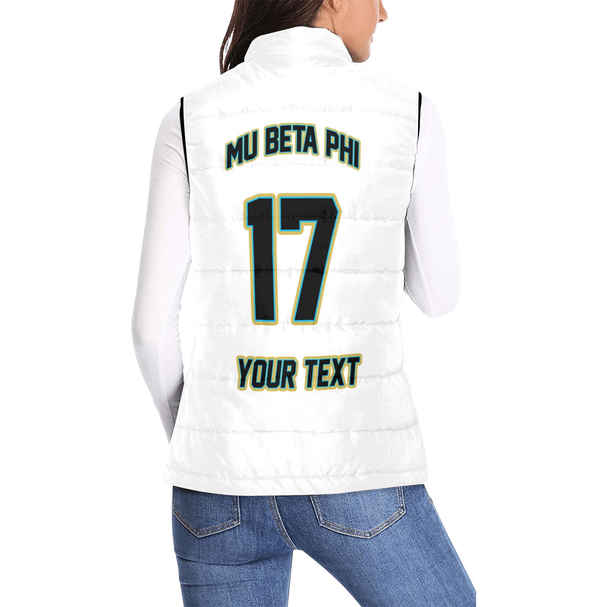 Fraternity Jacket - Personalized Mu Beta Phi Women Padded Jacket Vest Original White Style