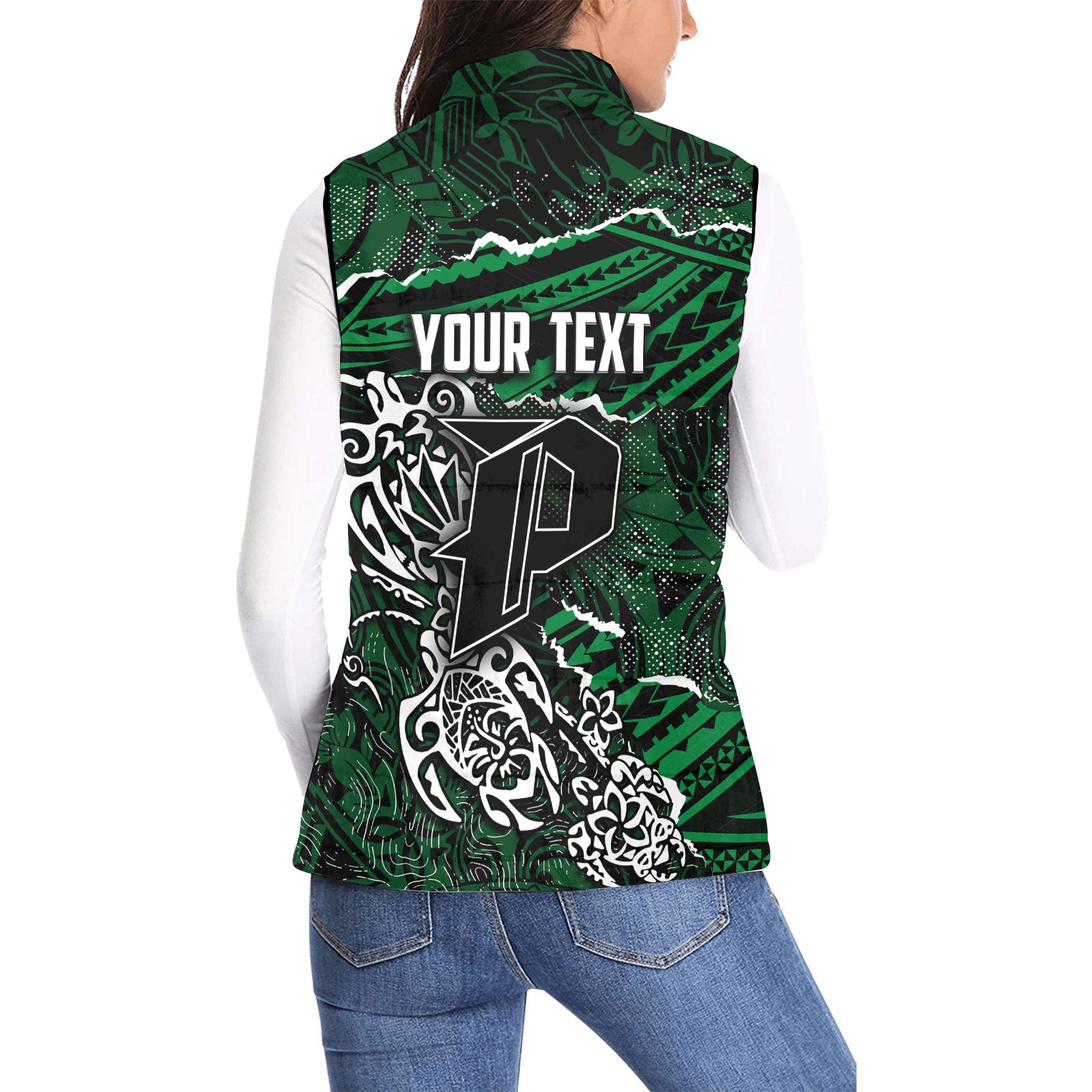 Hawaii Pahoa High & Intermediate School Custom Women Padded Jacket Vest Polynesian Turtle Style