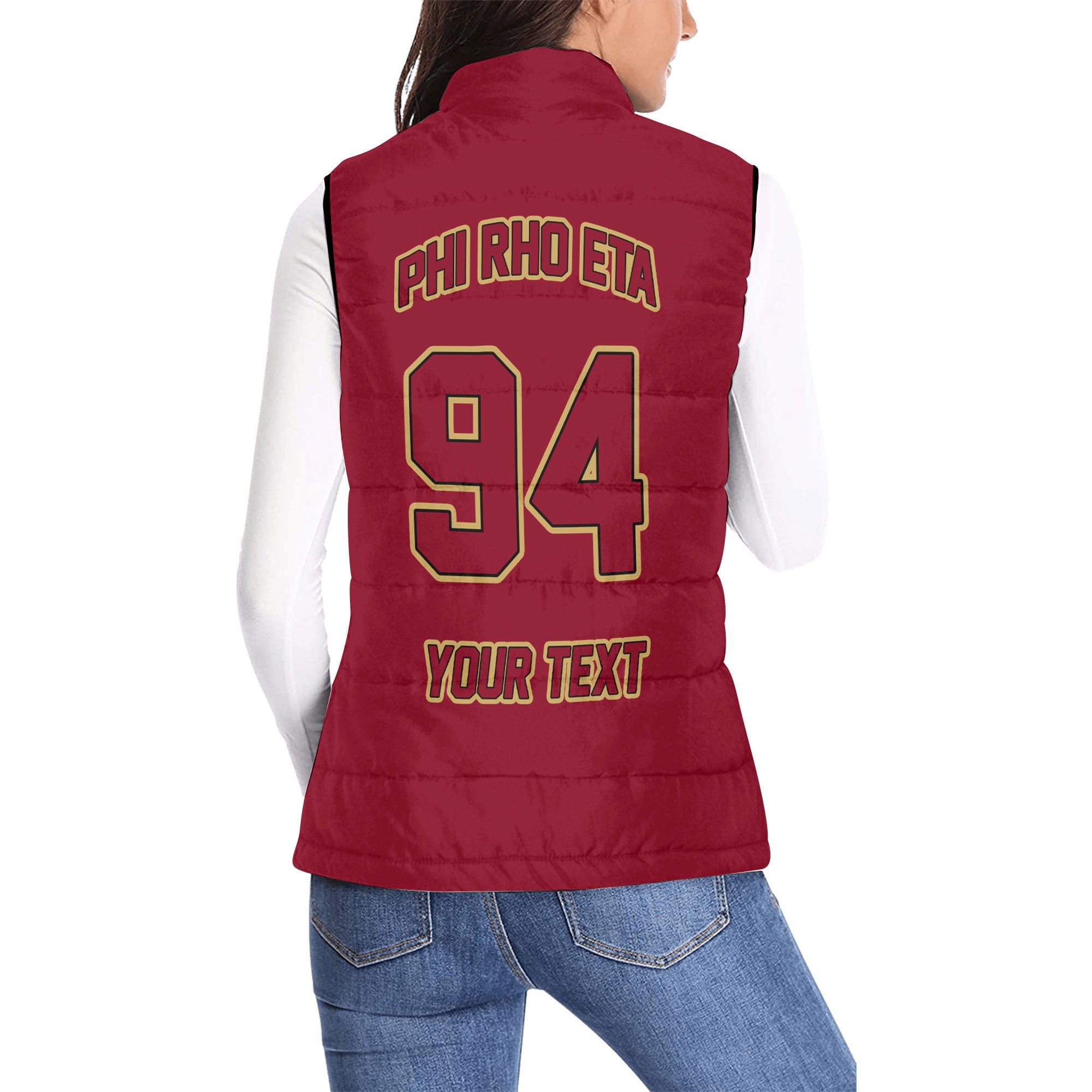 Fraternity Jacket - Personalized Phi Rho Eta Women Padded Jacket Vest Original Maroon Style