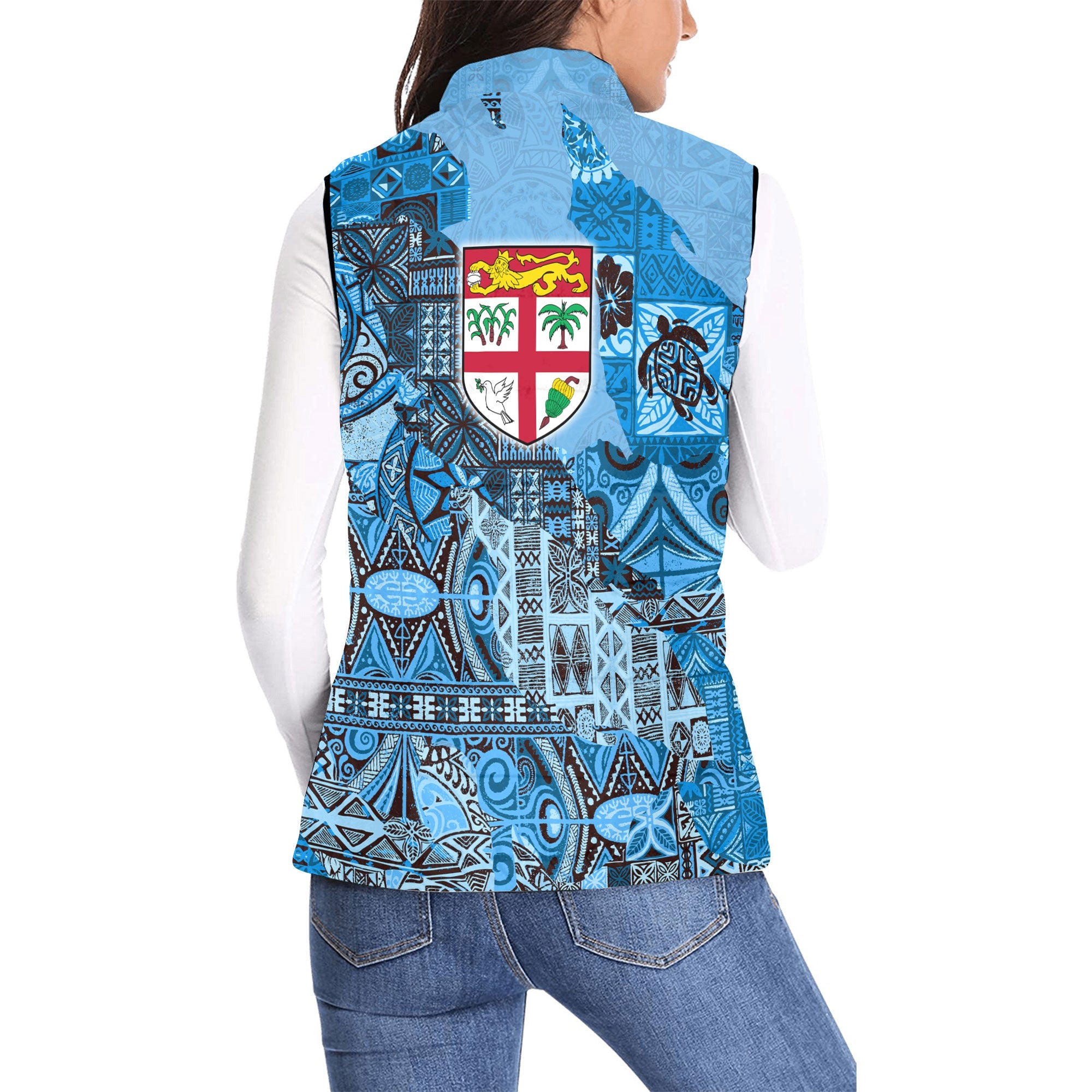 Fiji Flag & Coat Of Arms Women Padded Jacket Vest