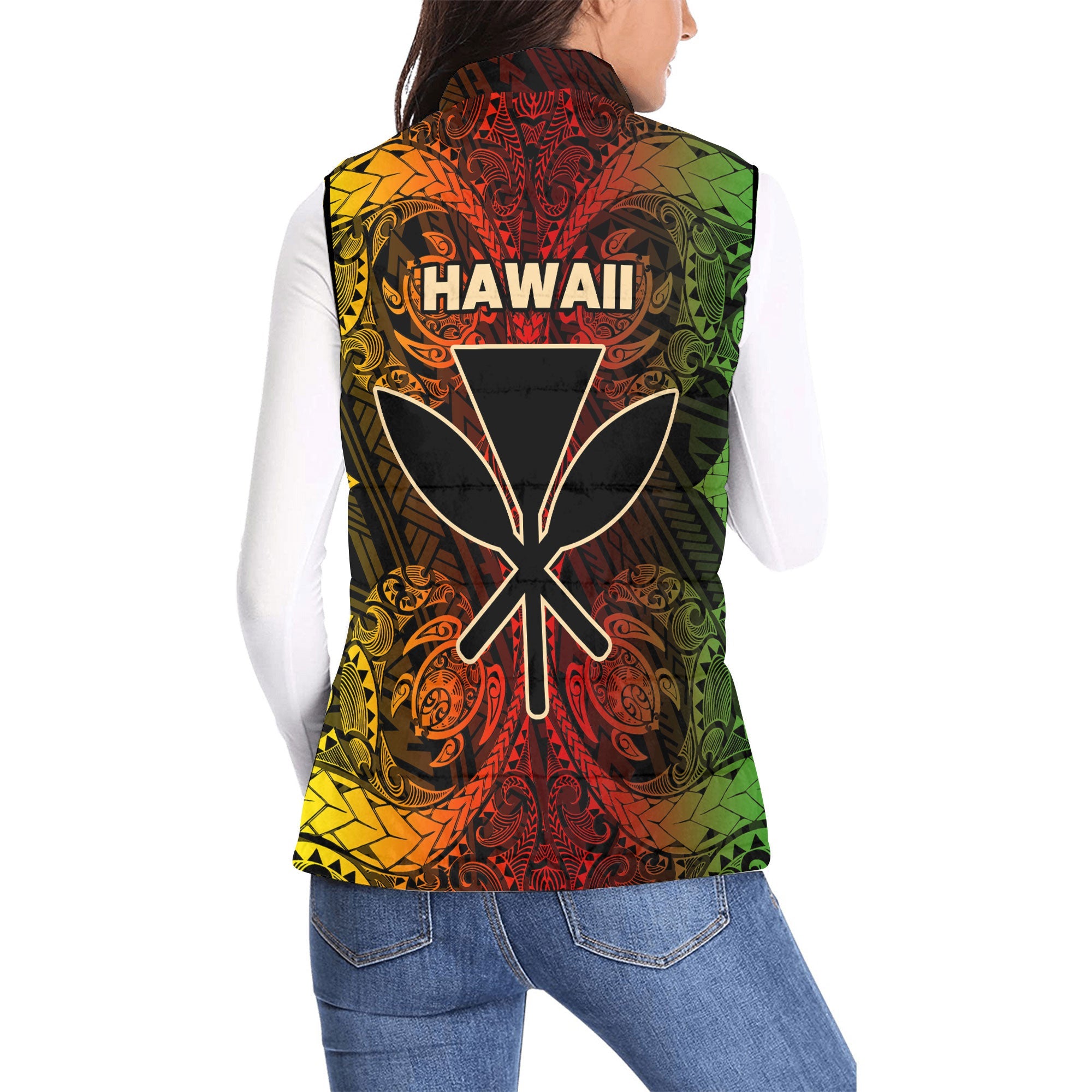 Kanaka Maoli Hawaii Women Padded Jacket Vest Reggae Style