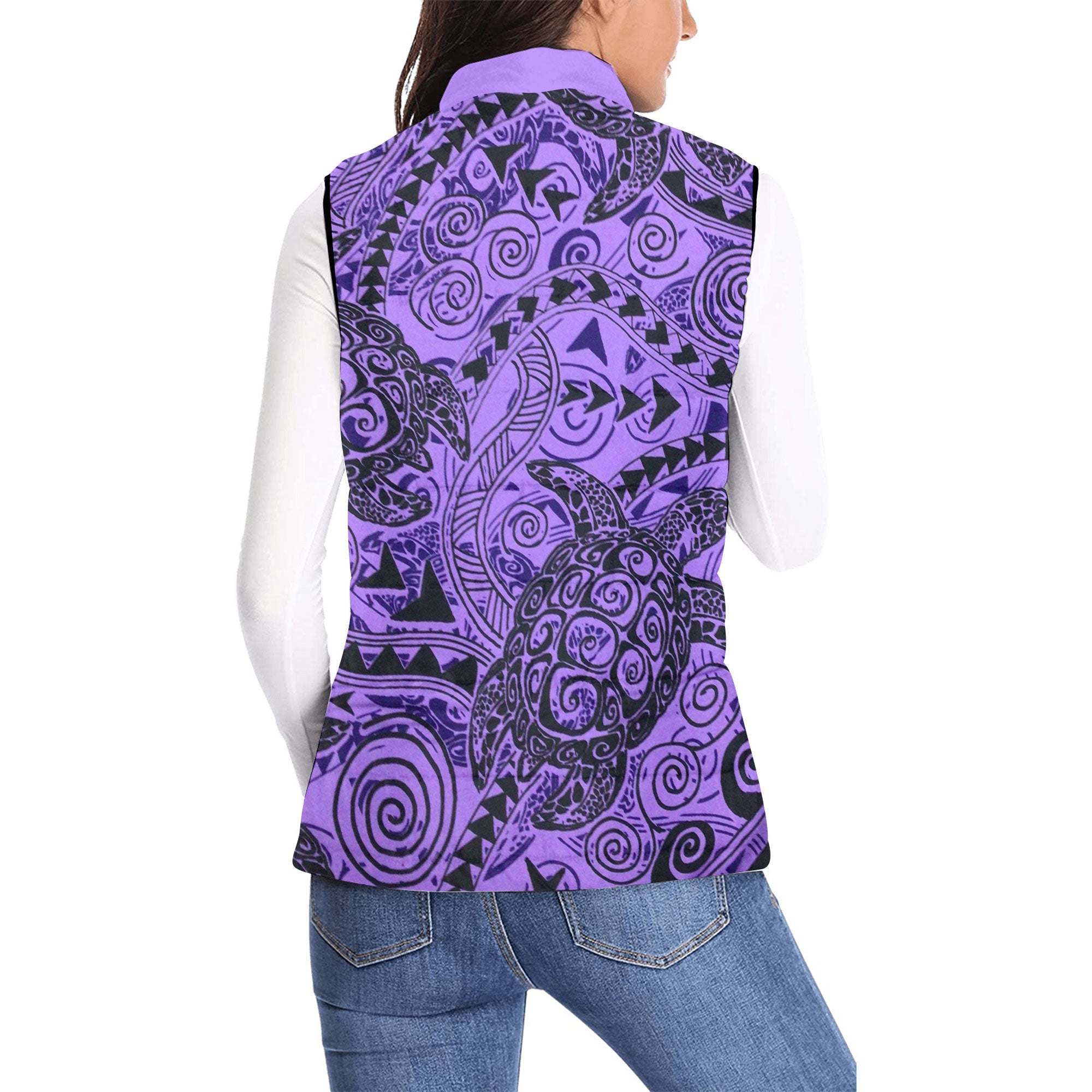 Hawaii Polynesian Turtle Women Padded Jacket Vest Purple Style