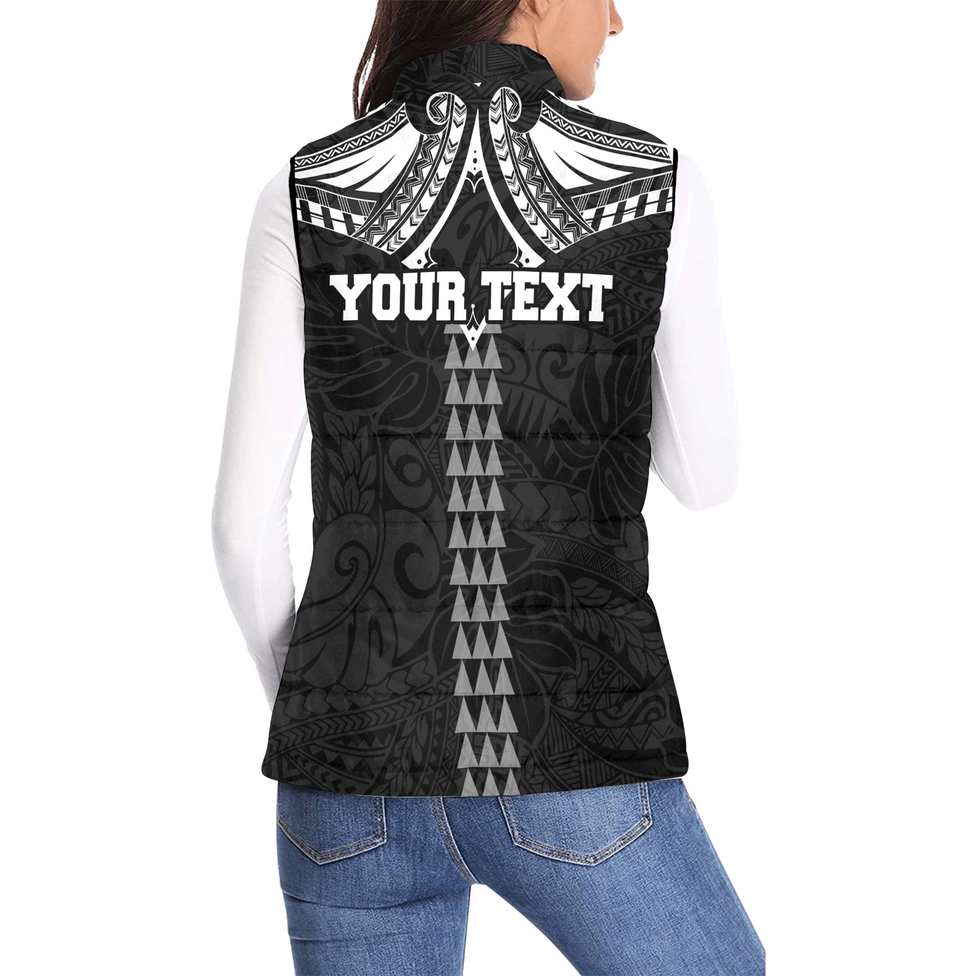 Custom Hawaii Ikaika Warrior Women Padded Jacket Vest Polynesian Tattoo Style