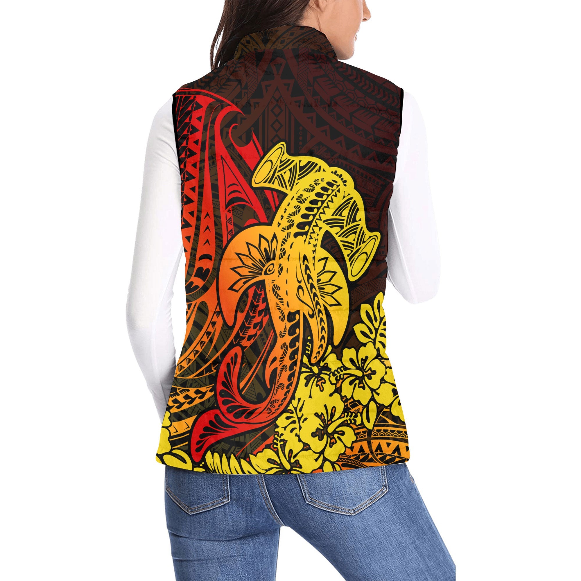 Hawaii Hammerhead Shark Women Padded Jacket Vest Reggae Style