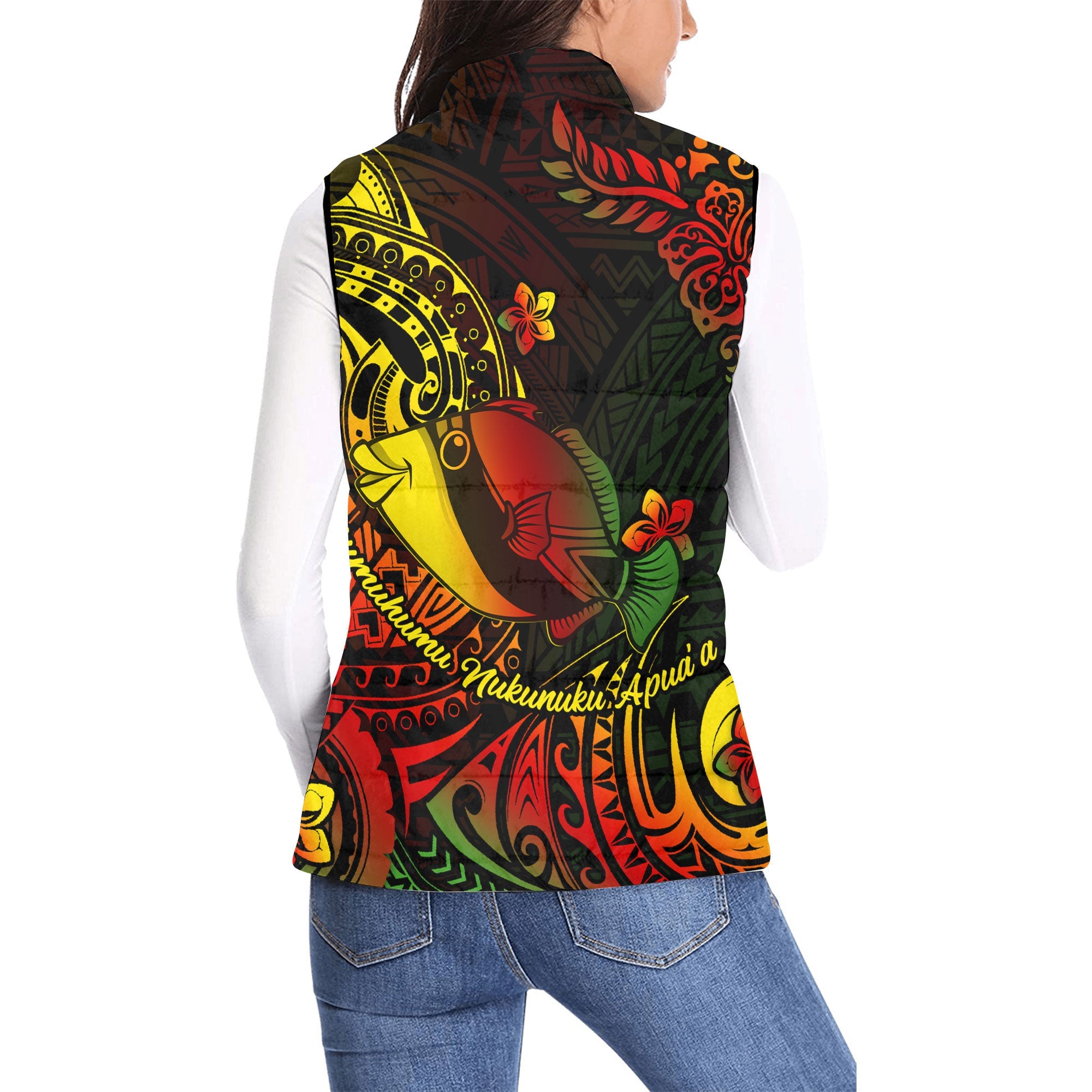 Hawaii Humuhumu Fish Women Padded Jacket Vest Reggae Style