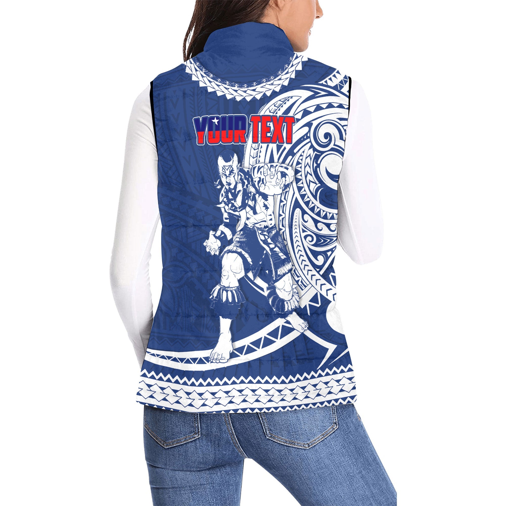 Custom Samoa Women Padded Jacket Vest Warrior Ula Nifo Style