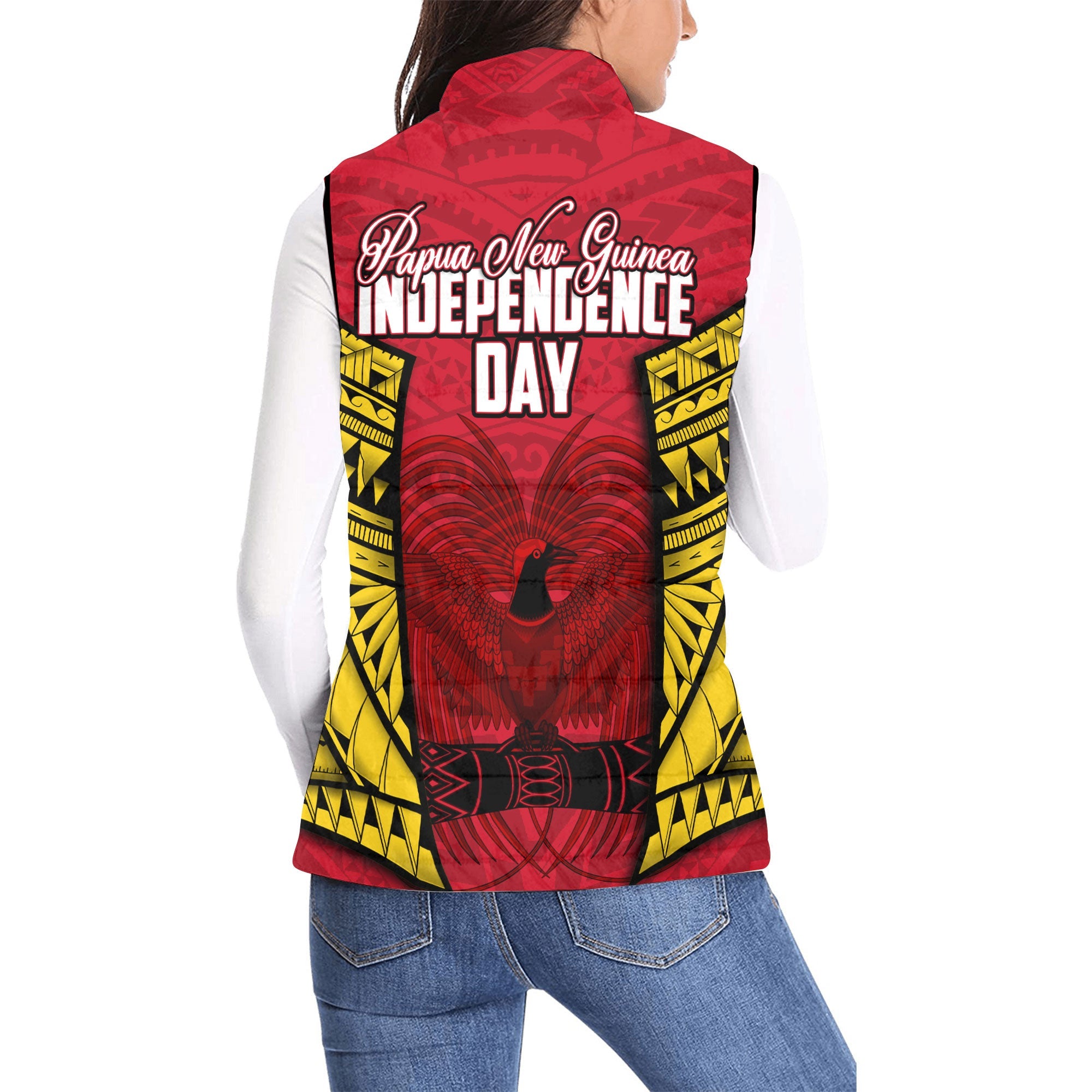 Papua New Guinea Independence Day Women Padded Jacket Vest Raggiana Bird of Paradise Style