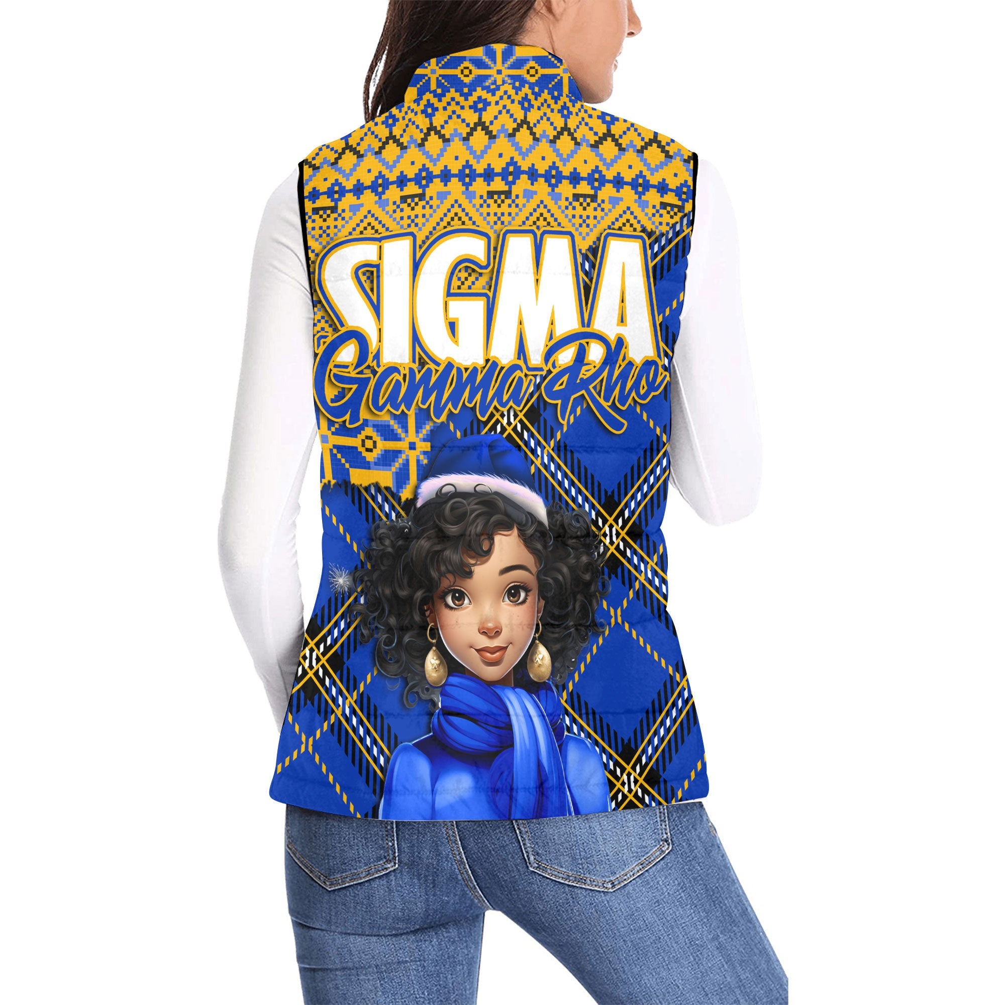 Sorority Jacket - Christmas Sigma Gamma Rho Girl Women Padded Jacket Vest Plaid Background Style