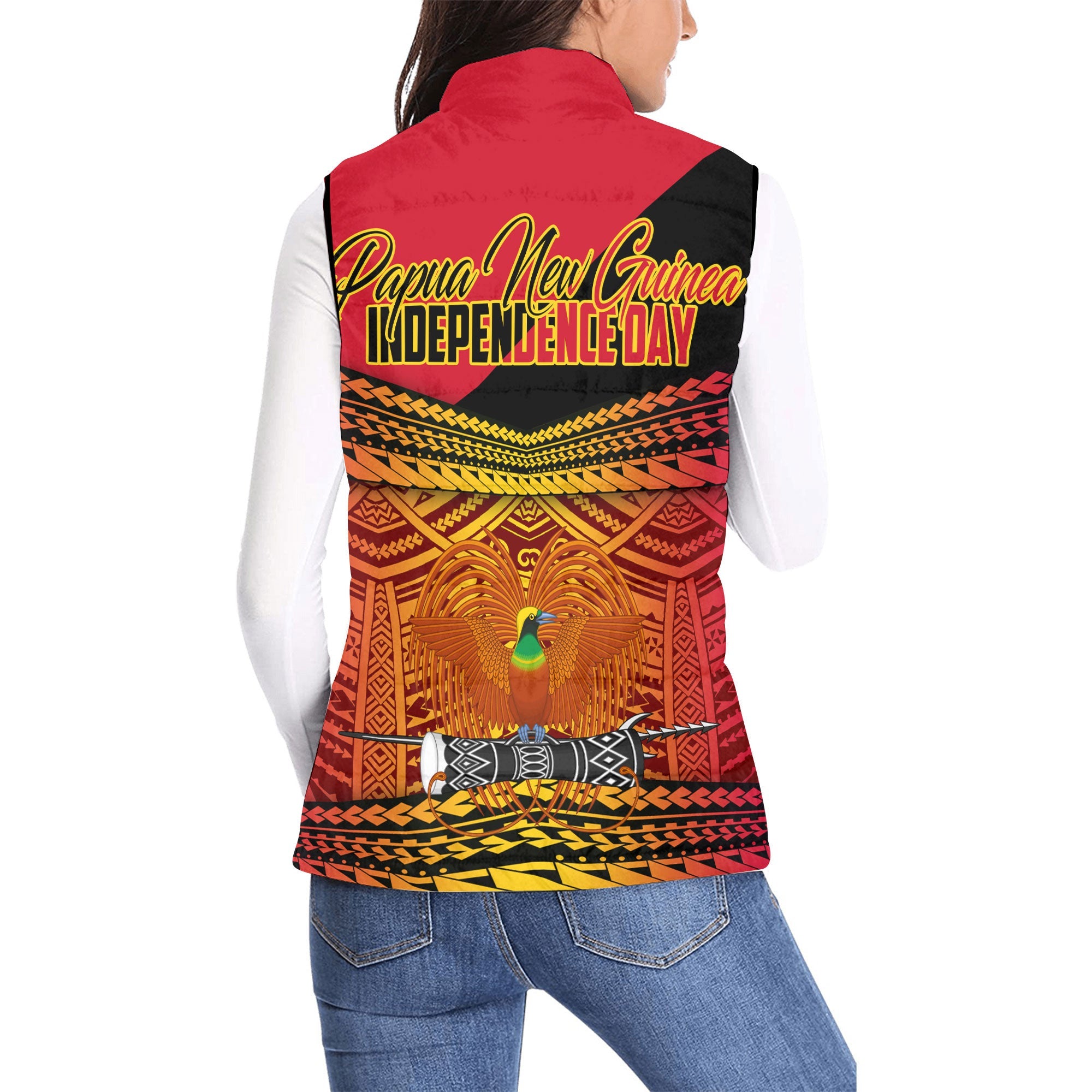 Papua New Guinea Independence Day Women Padded Jacket Vest PNG Emblem Style