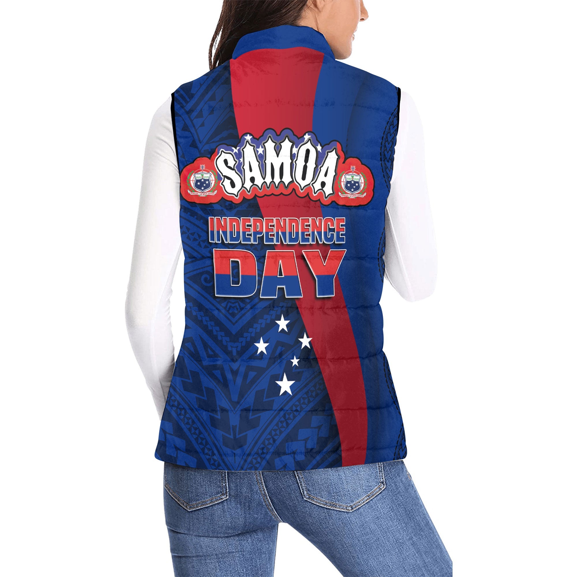 Samoa Independence Day Women Padded Jacket Vest Celebrating Dance Style