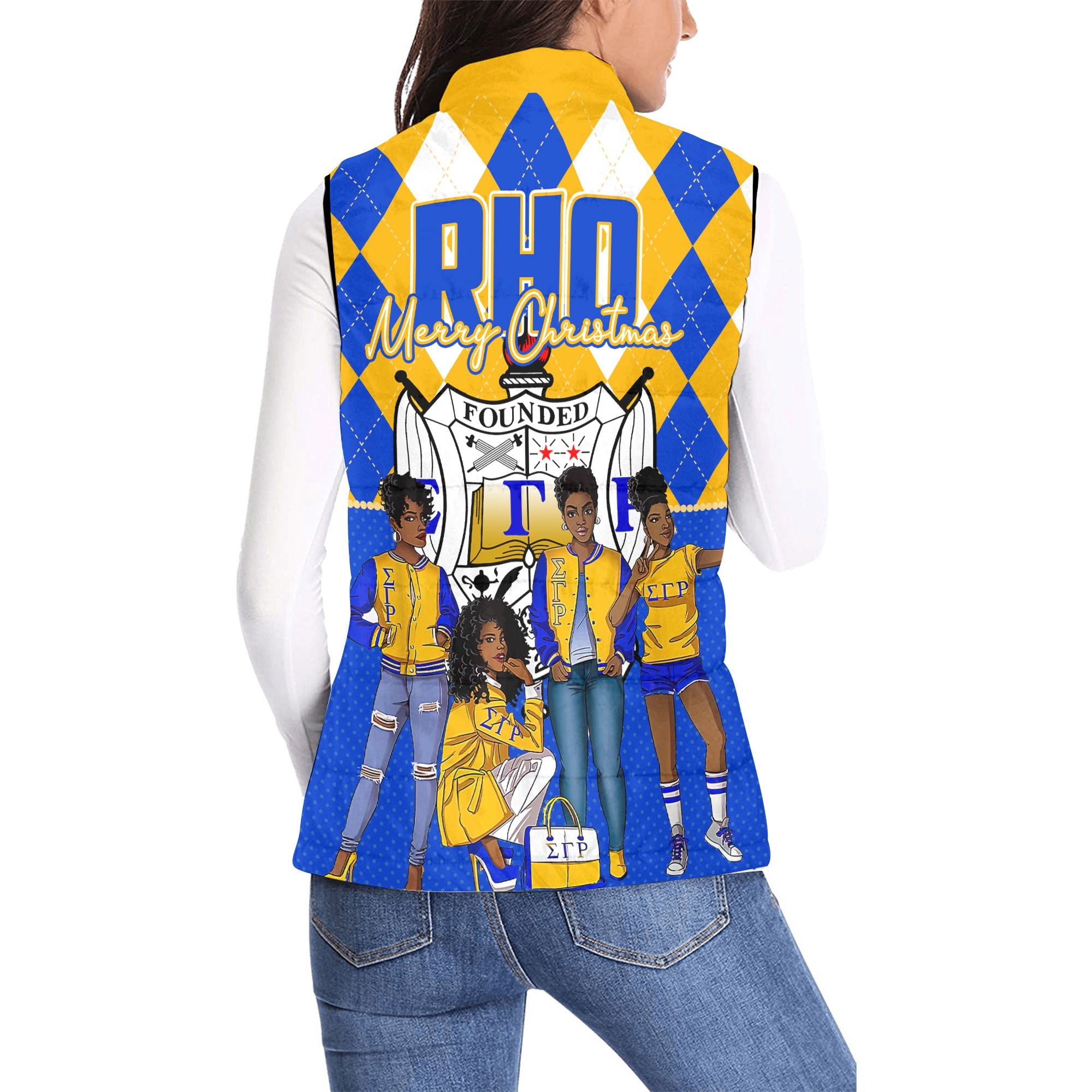 Sorority Jacket - Christmas Sigma Gamma Rho Girl Women Padded Jacket Vest Rhombus Pattern Style