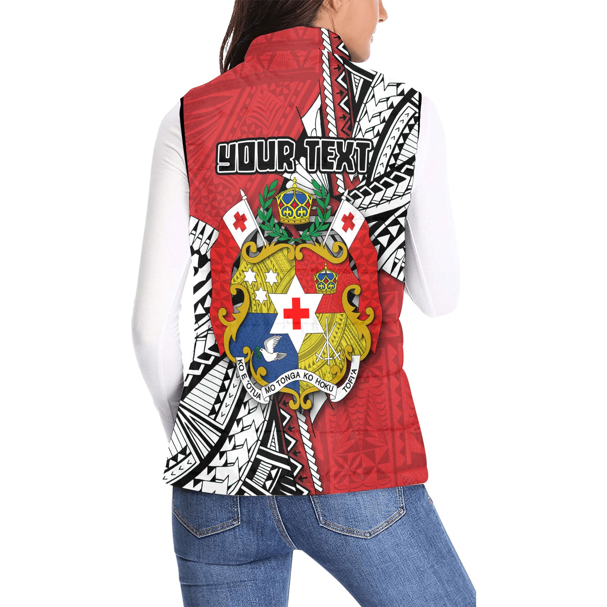 Custom Tonga Vava'u Lahi Coat Of Arms Women Padded Jacket Vest