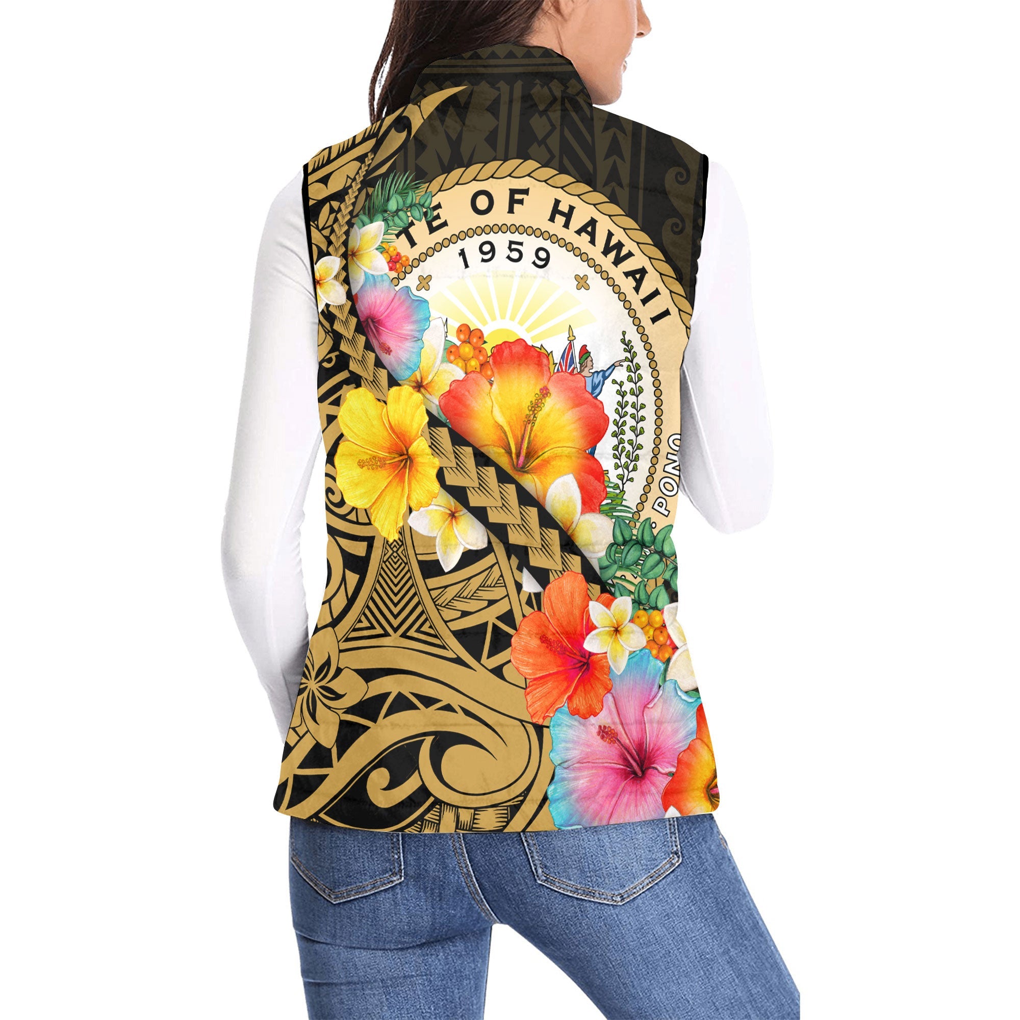 Hawaii Day King Kamehameha Women Padded Jacket Vest