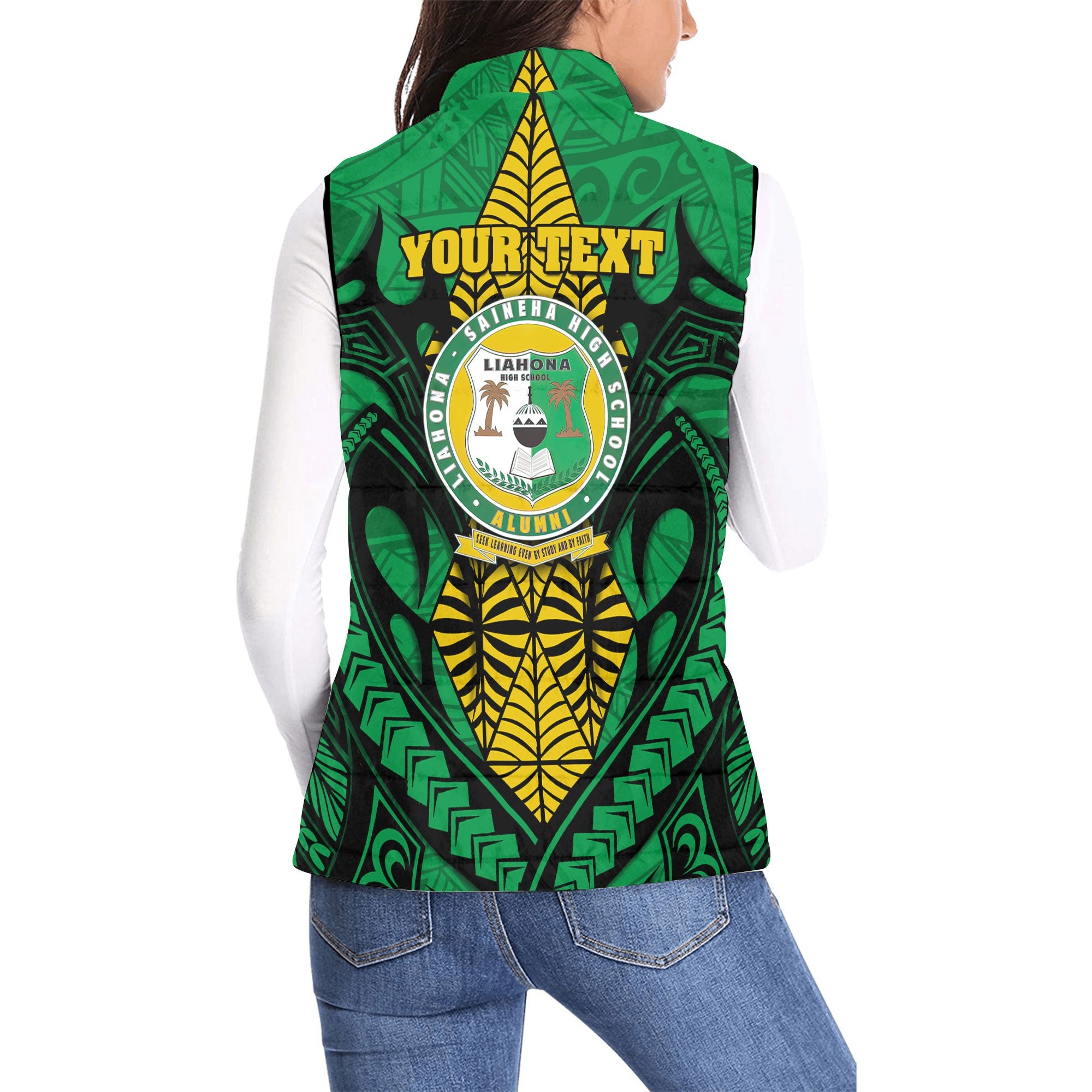 Custom Tonga Liahona High School Women Padded Jacket Vest