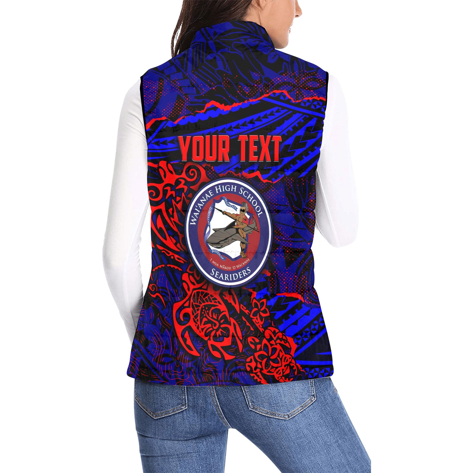 Hawaii Waianae High School Custom Women Padded Jacket Vest Polynesian Turtle Style