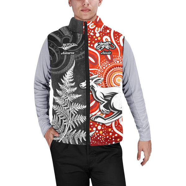 Custom New Zealand Rugby Men Padded Jacket Vest Aotearoa Silver Fern & Aussie Kangaroo Maori & Aboriginal - LH1