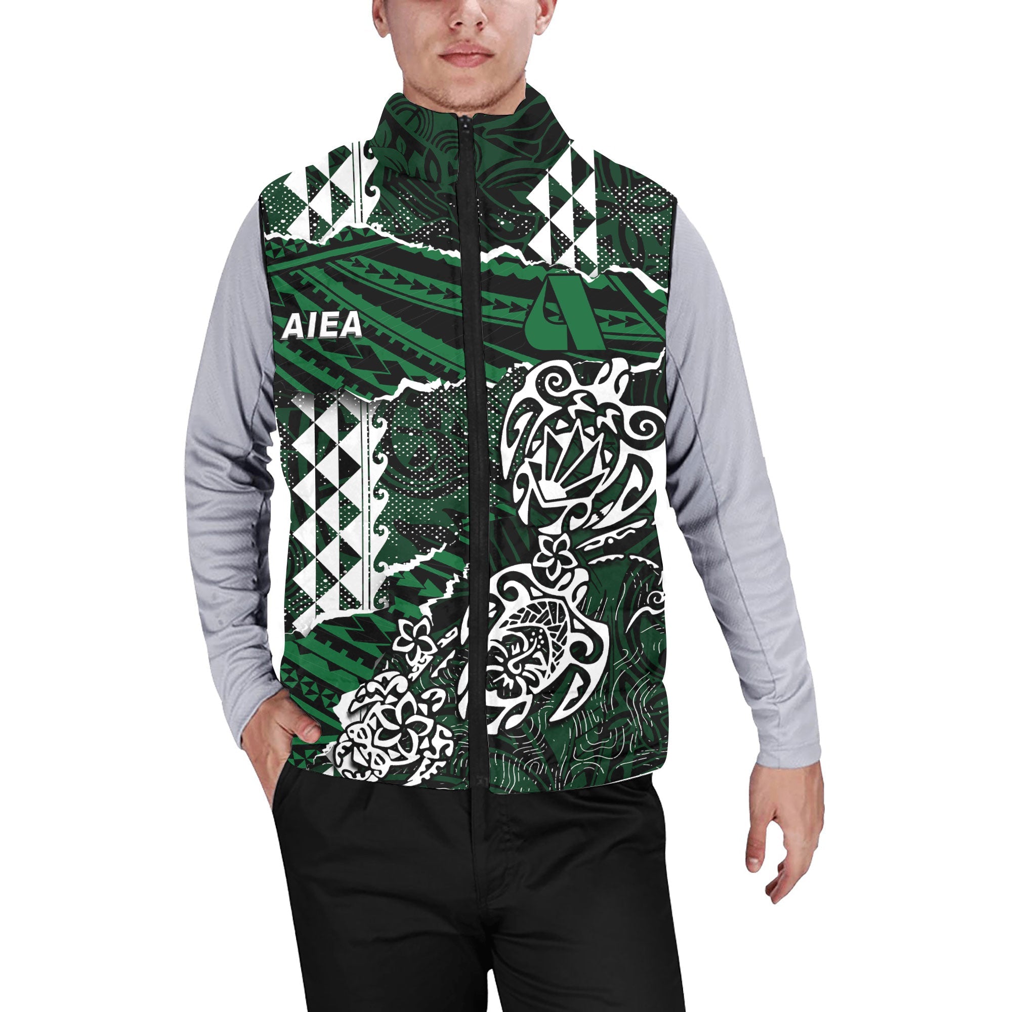 Hawaii Aiea High School Custom Men Padded Jacket Vest Polynesian Turtle Style