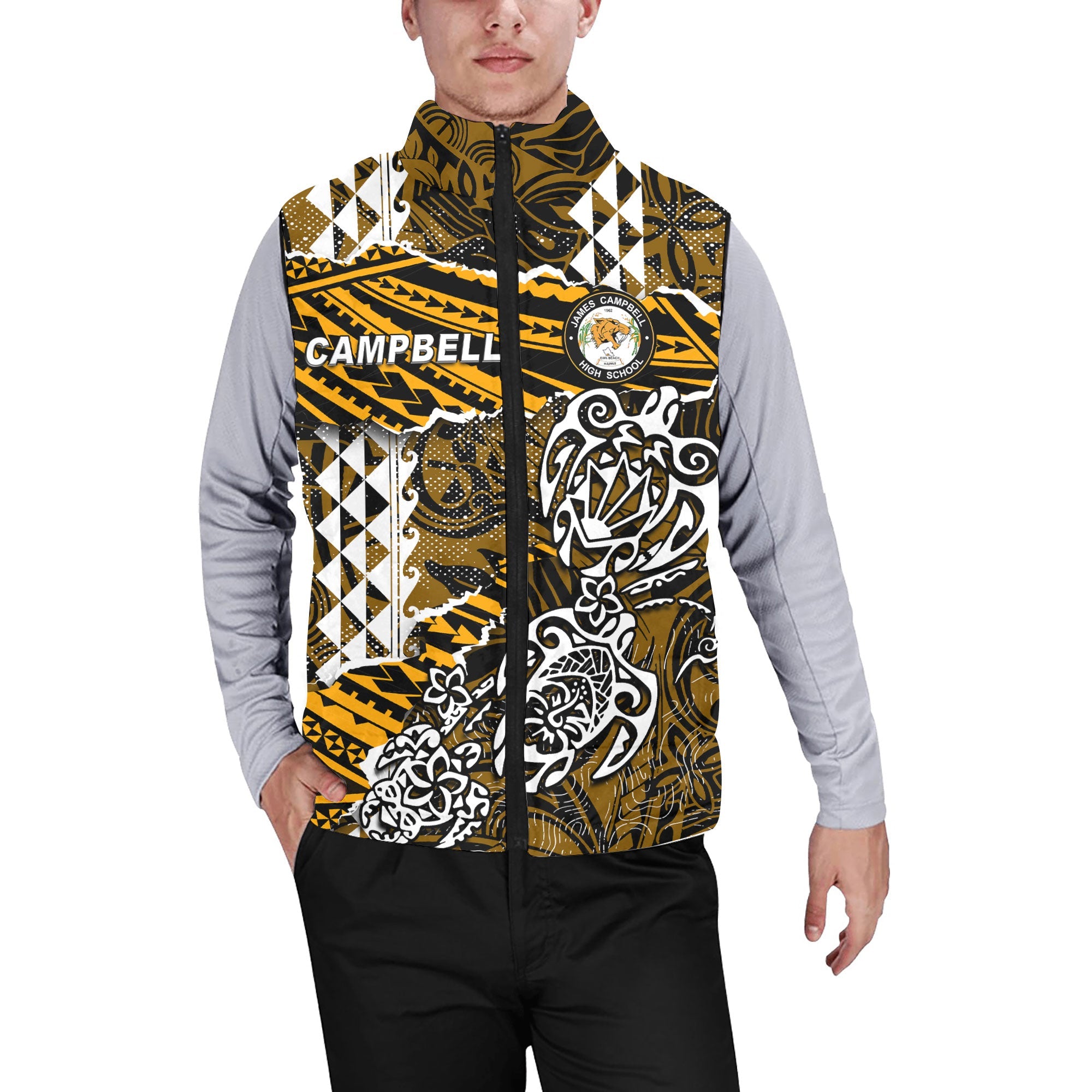 Hawaii James Campbell High School Custom Men Padded Jacket Vest Polynesian Turtle Style