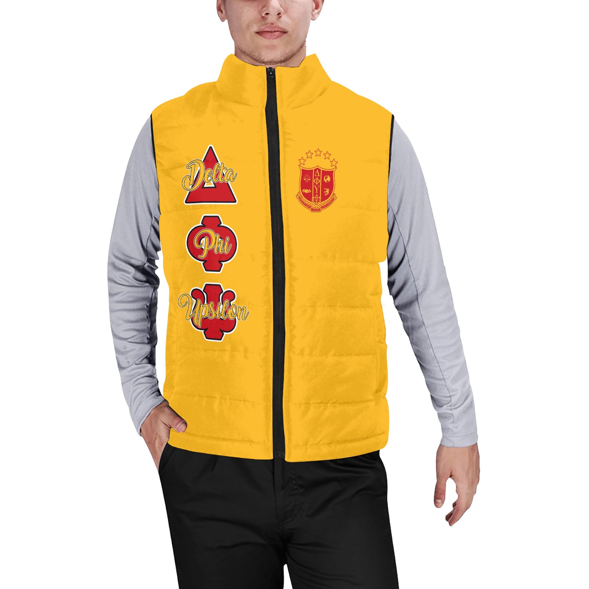 Fraternity Jacket - Personalized Delta Phi Upsilon Men Padded Jacket Vest Original Yellow Style